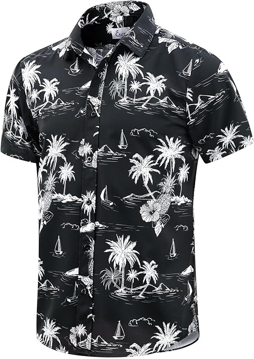 EUOW Men's Hawaiian Shirt Short Sleeve Printed Button Down Summer Beach Dress Shirts